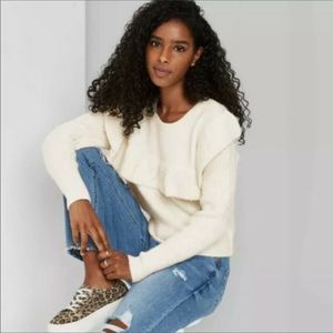 Wild Fable Ivory Ruffle Crew Neck Sweater